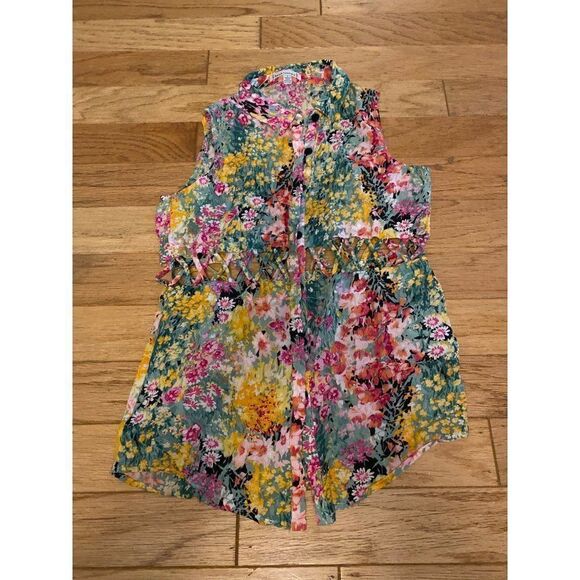 Lucca Couture women's multicolor floral cut out button front sleeveless blouse S - Picture 1 of 8